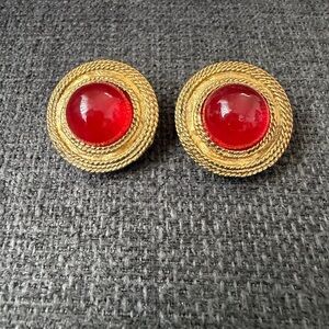 CHANEL Red and Gold Circular Earrings